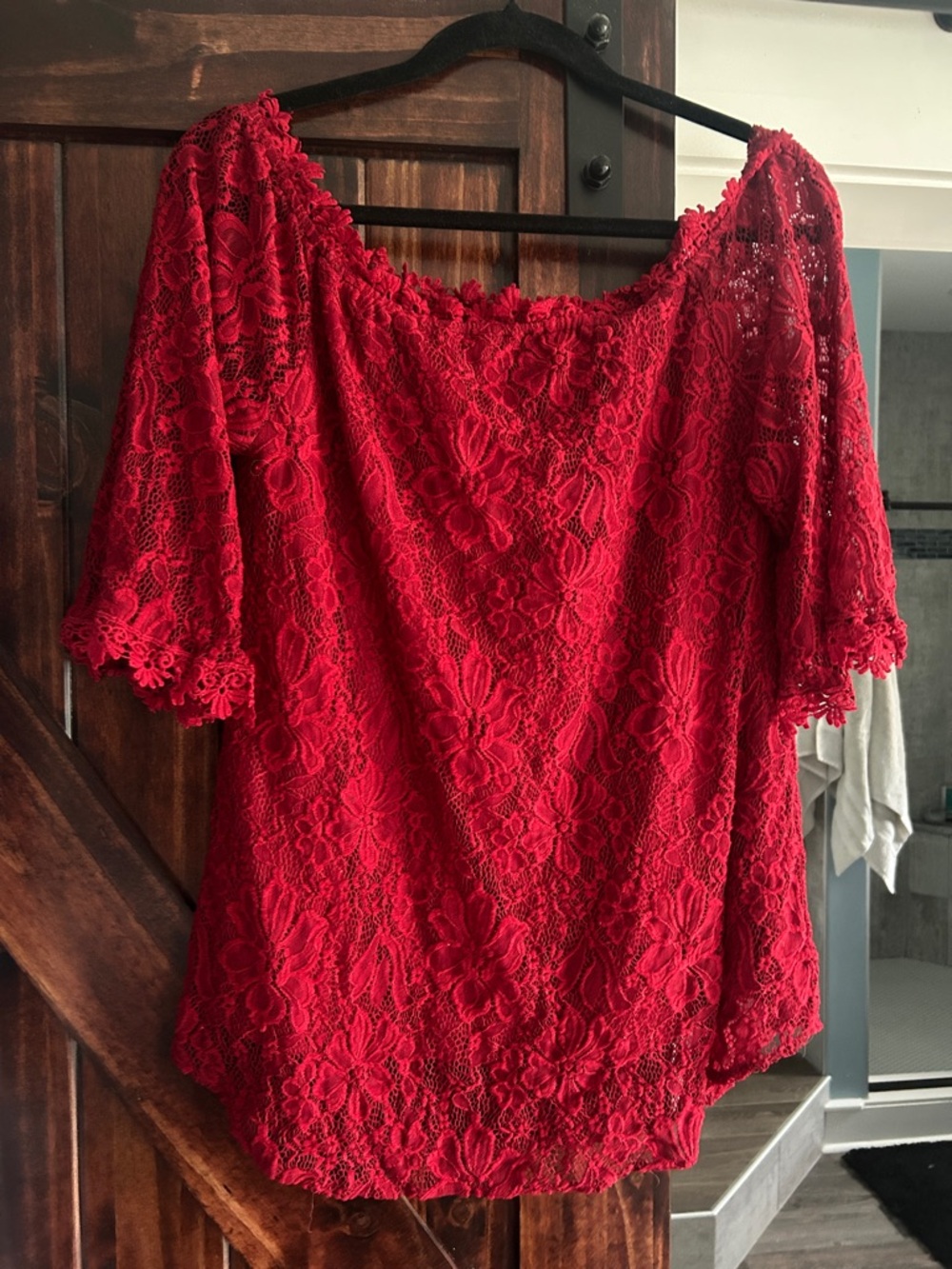 Red Lace Off-Shoulder Women's Top